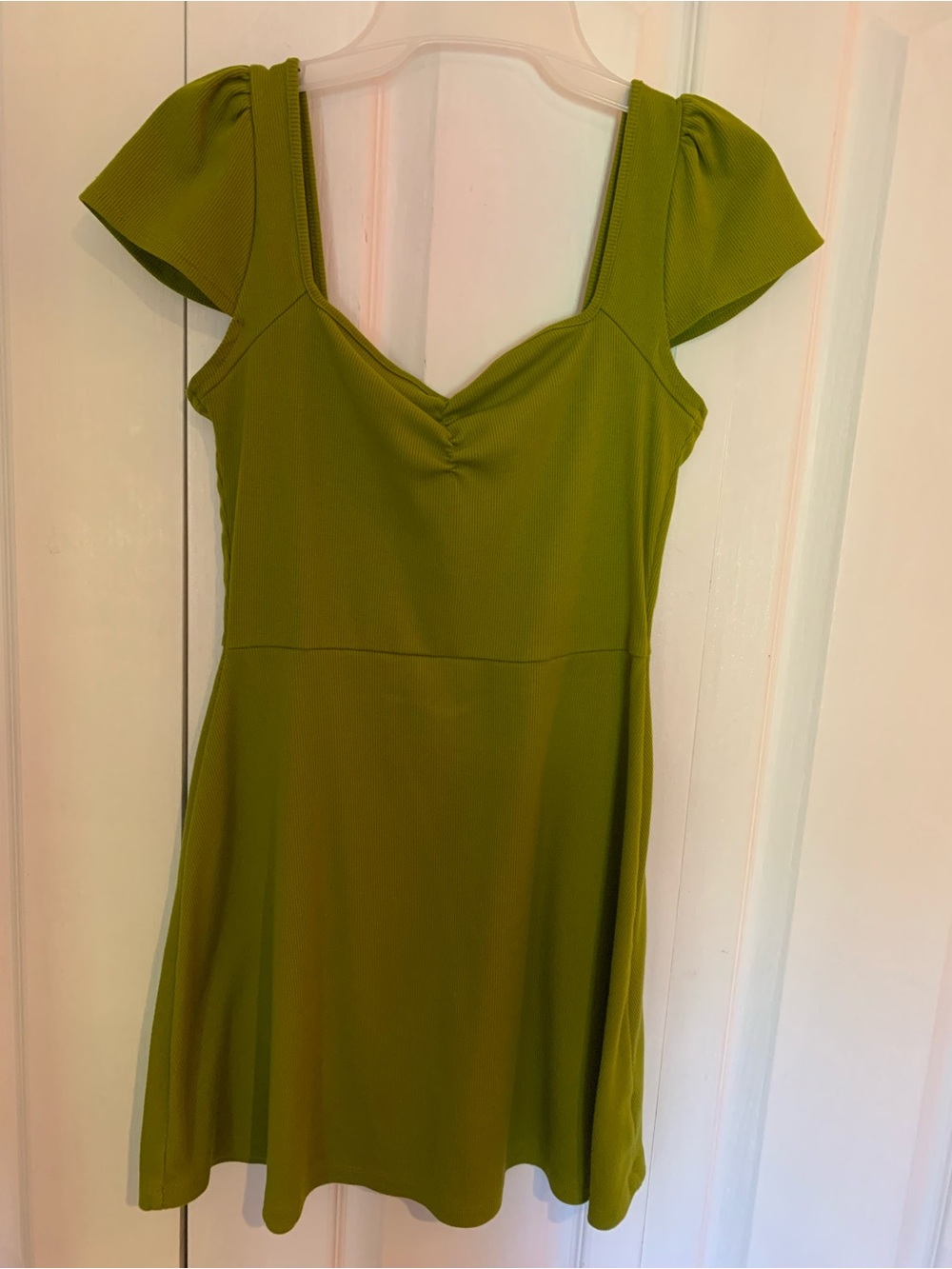 wild fable Olive Green Flutter-Sleeve Fit & Flare Dress